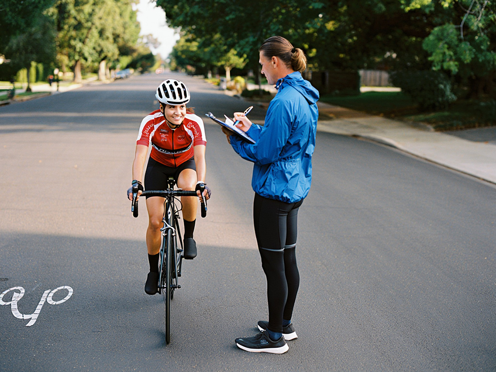 Fietsinstructeur evalueert een student
