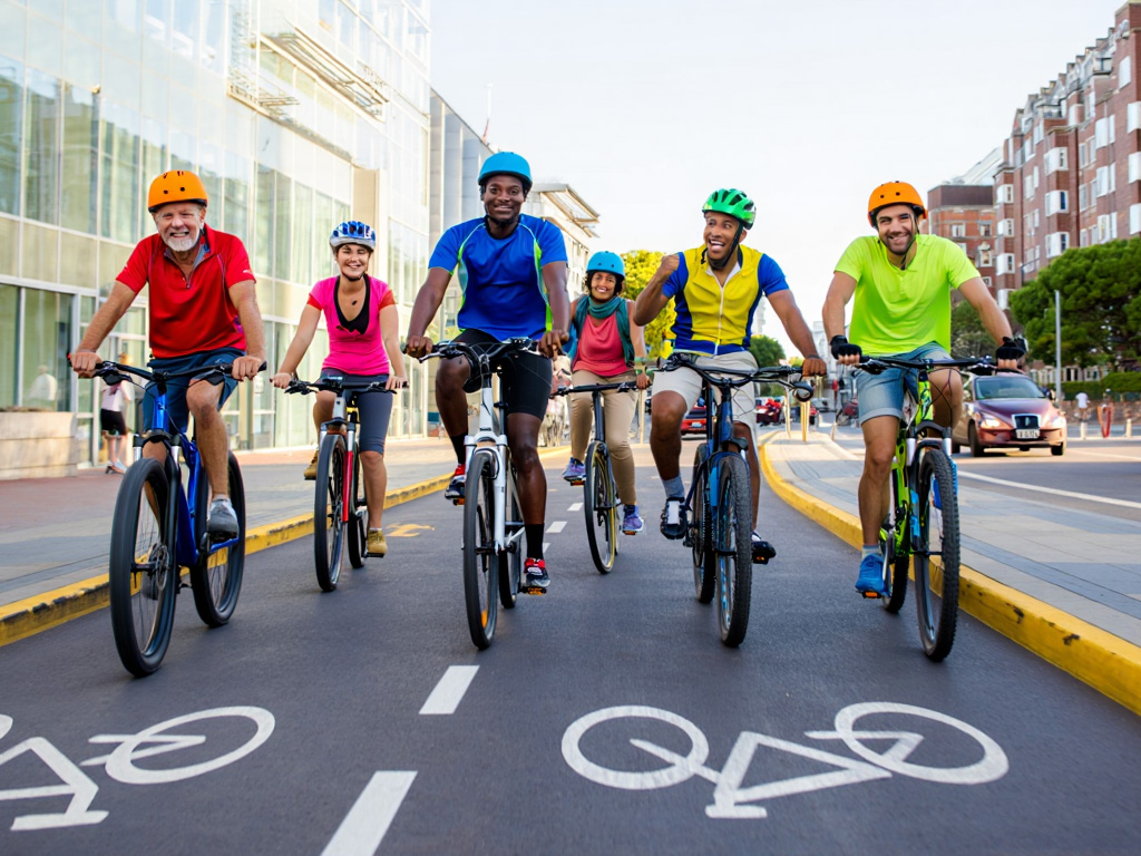 Groep fietsers in de stad