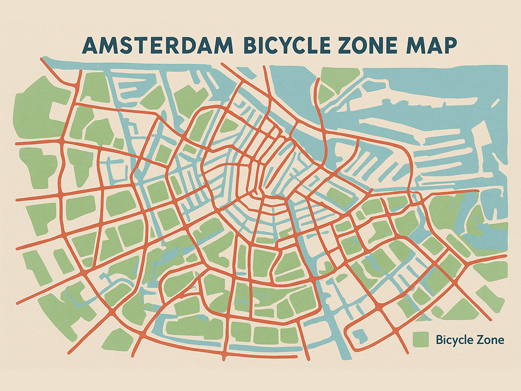 Kaart van Amsterdam fietsgebieden